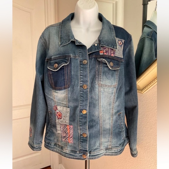 Vintage America Patchwork Jean Jacket size 1x EUC NWOT - Picture 1 of 8